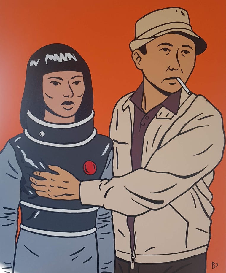 Ishiro Honda en pleine direction d'actrice (Mizuno Kumi). Acrylique sour toile.