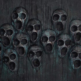 Plâtre et acrylique sur bois. Quand les âmes des limbes crient vengeance.