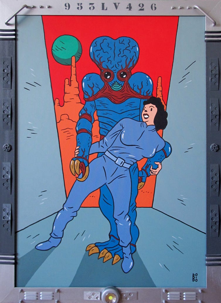 Hommage au film : Les Survivants de l'Infini. La planète Metaluna réserve bien des surprises ! Acrylique sur toile.