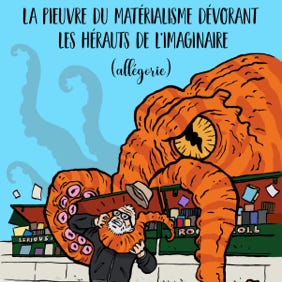 Allégorie de l'emprise de la mairie de Paris sur la culture populaire incarnées par les bouquinistes des quais de Seine. La culture a fini par triompher de l'hydre !