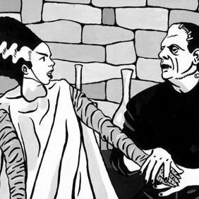 La fiancée de Frankenstein. Encre sur papier.