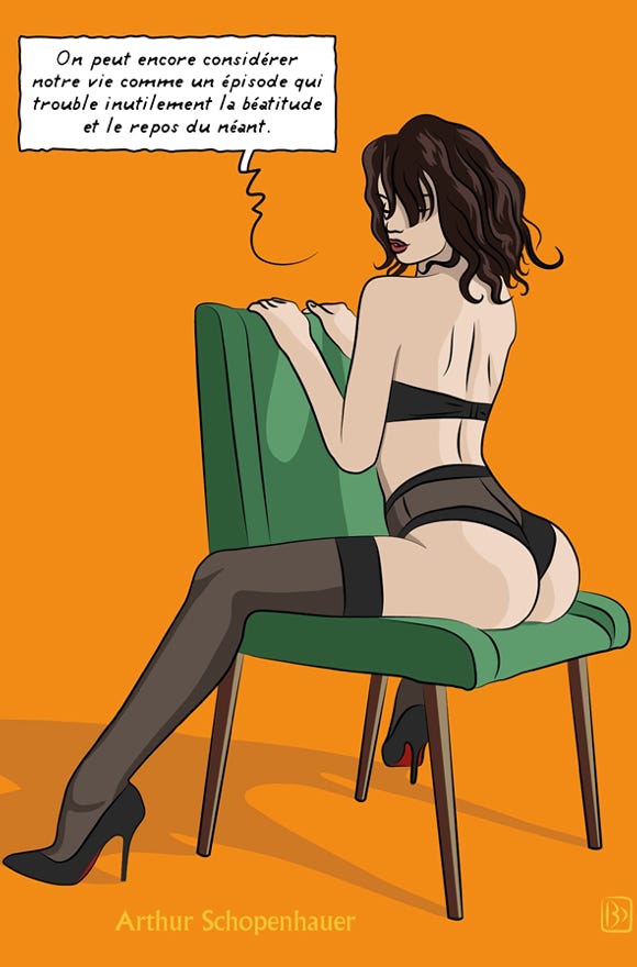 Les girls philosophent avec passion. Ici Schopenhauer, métaphysiquement toujours aussi sympathique.