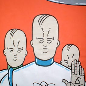 Une visite extra-terrestre (ou est-ce une invasion ?) Acrylique sur papier.