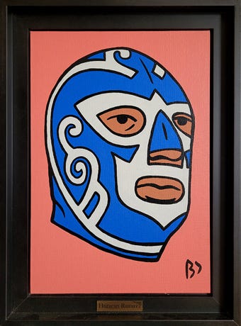 HURACAN RAMIREZ - Lucha libre - Huile sur carton entoilé 24 x 35 cm