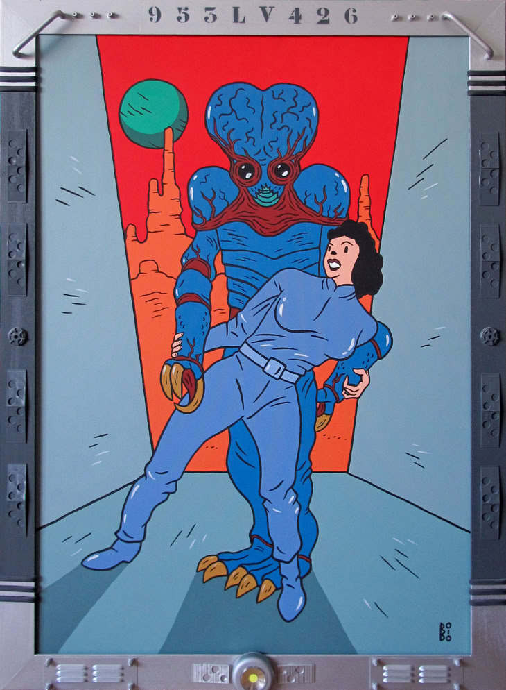 Hommage au film : Les Survivants de l'Infini. La planète Metaluna réserve bien des surprises ! Acrylique sur toile.